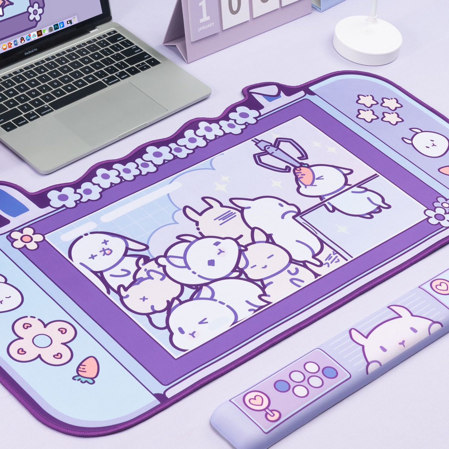 Computer Desk Mat | Cute Bunny Retro Game Console