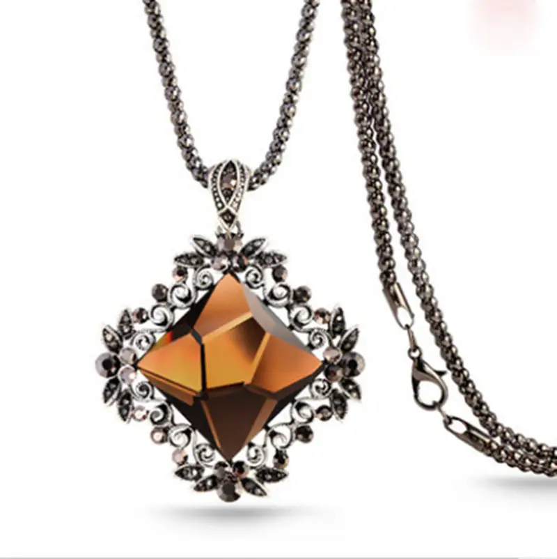 Crystal Diamond Square Sweater Necklace