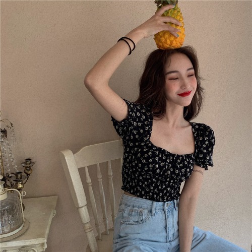 Women's Fashion Square Neck French Floral Shirt