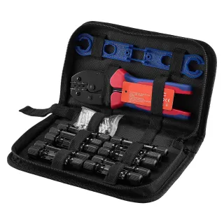 Crimping Tool, 14-10 AWG Ratcheting Solar Connector Crimper Tool Kit, Clear Metric & AWG Markings, With 10 Pairs Solar Connectors, 10 Pairs Of Cable Connectors, Wrenches, And A Sto