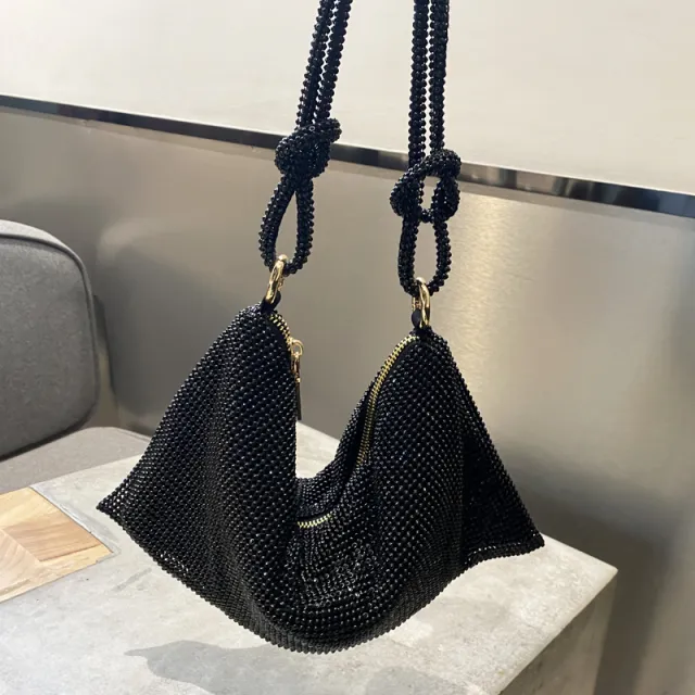 The New Trendy Light Luxury Full Diamond Underarm Bag Niche Design Diamond studded Single Black - Shop at LoveMi