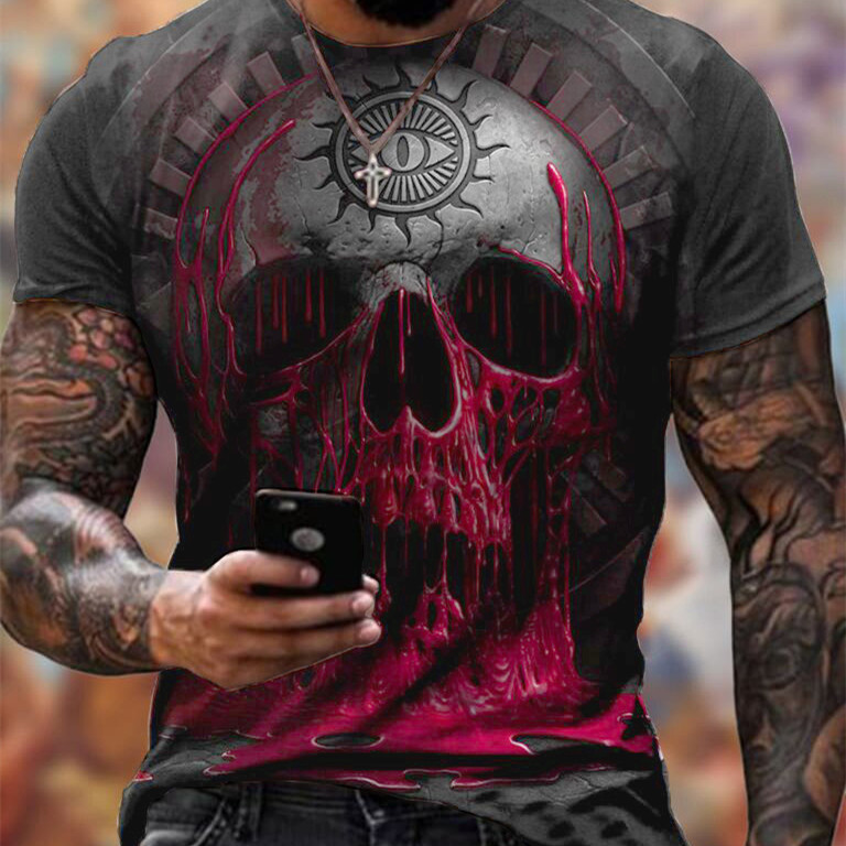 Title 3, Camiseta con estampado de calavera y cuello red...