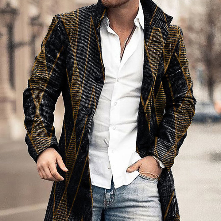 Autumn And Winter New Men's Woolen Stand Collar Medium Long Pocket Casual Coat