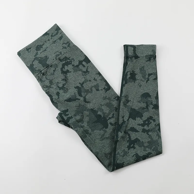 Camo Seamless Yoga Leggings High Waist Booty Gym Sports - Dark Green