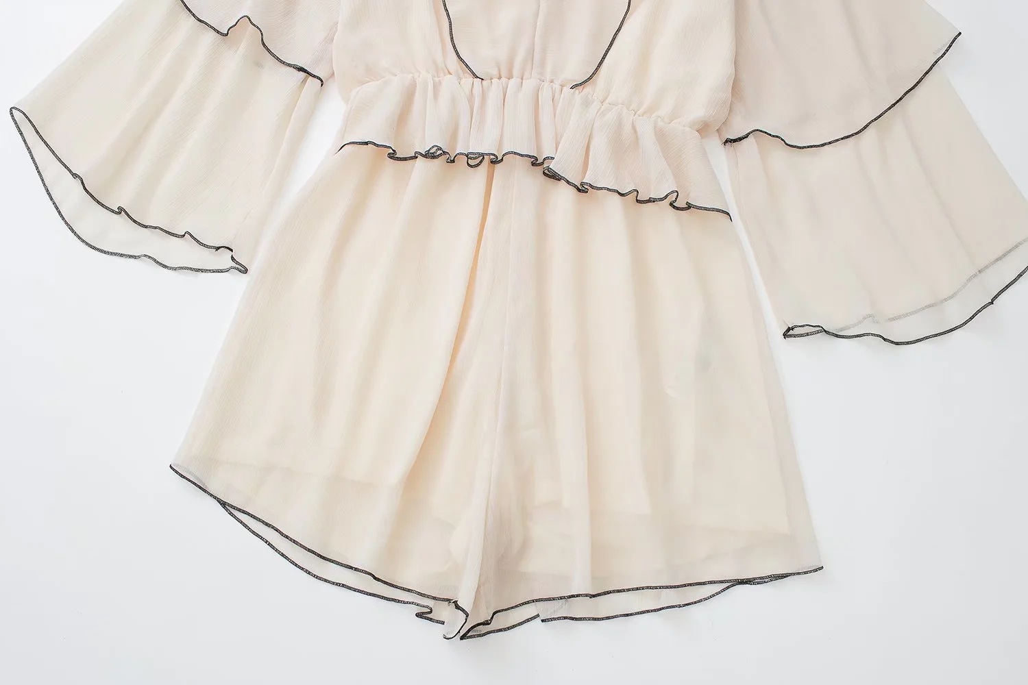 Ruffled Playsuit With V-neck Waist Long - Image 2
