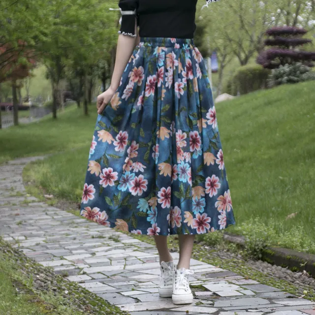 Women's New Ethnic Print Cotton Linen Skirt Picture110 - Shop at LoveMi
