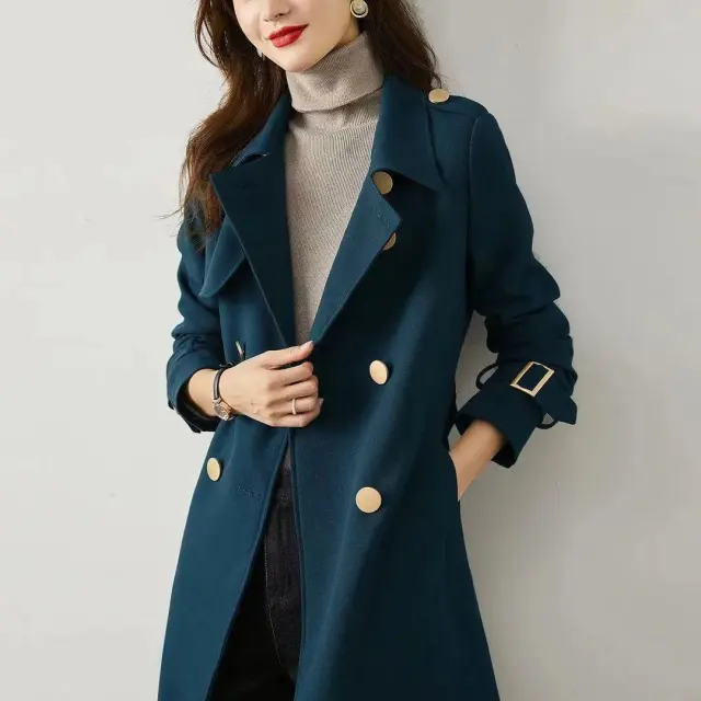 Women's Mid length Double breasted Thin Windbreaker Jacket Dark Green - Shop at LoveMi