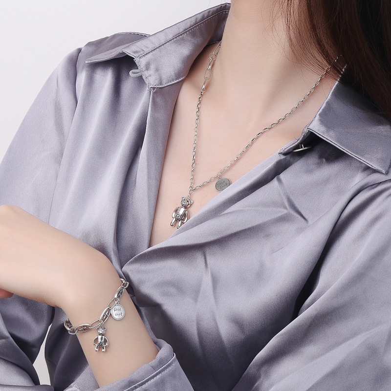 Fashion Cartoon LUCK Bear Thai Silver Bracelet Necklace