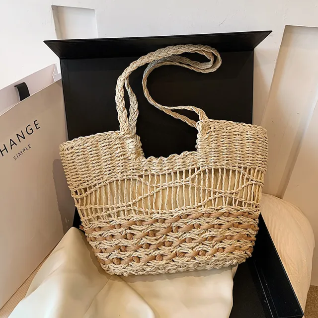 Fashion Woven Shoulder Bag Casual All match Tote Beige - Shop at LoveMi