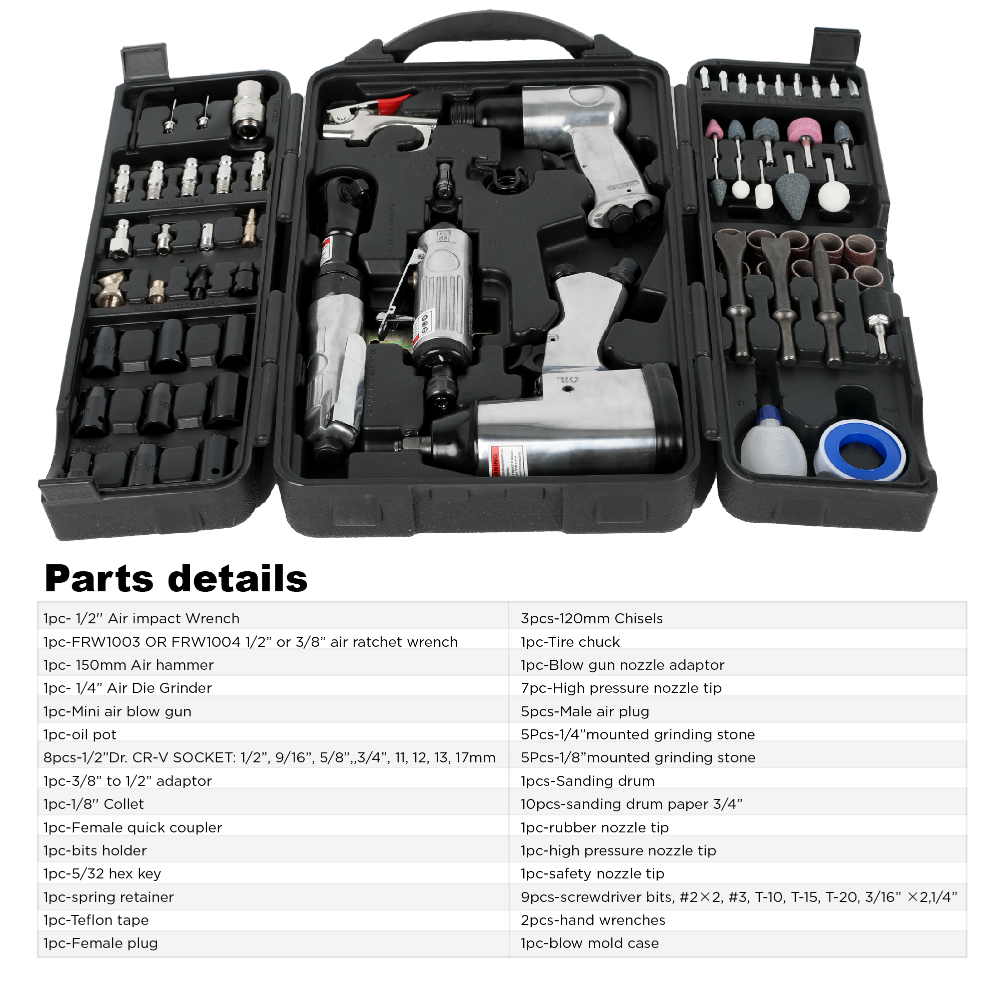71 Piece Air Tool And Accessories Kit, Impact Wrench, Air Ratchet, Die Grinder, Aire Hammer, Hose Fittings, Storage Case — foto 7