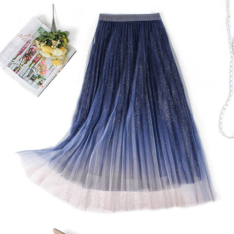 Title 5, High-Waisted Pleated Skirt with Gradient Mesh E...