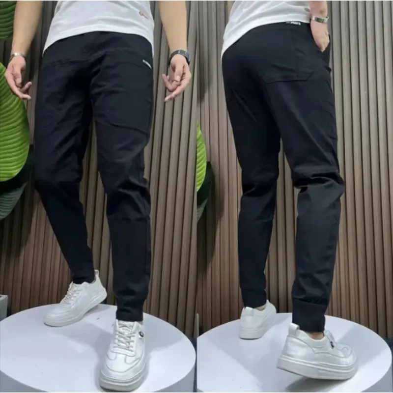 Men's Ice Silk Stitching Six-pocket Embroidery High Elastic Casual