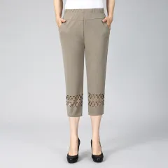 New Straight Hollow Embroidered Casual Pants - 603Khaki Prismatic - View 1