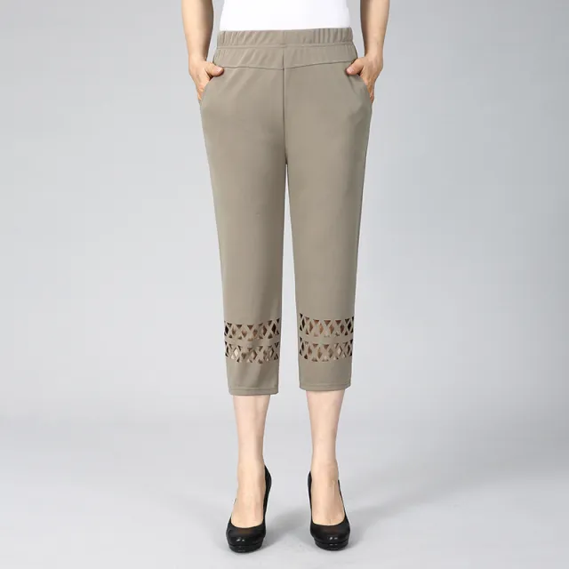 New Straight Hollow Embroidered Casual Pants 603Khaki Prismatic - Shop at LoveMi