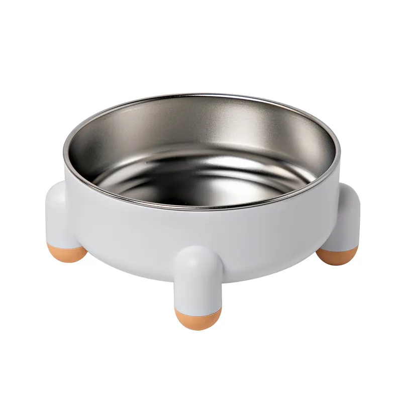 Non-slip Stainless Steel Bowl For Dogs And Cats Bowl For Food Anti-overturn For Pets Not Black High Foot - White