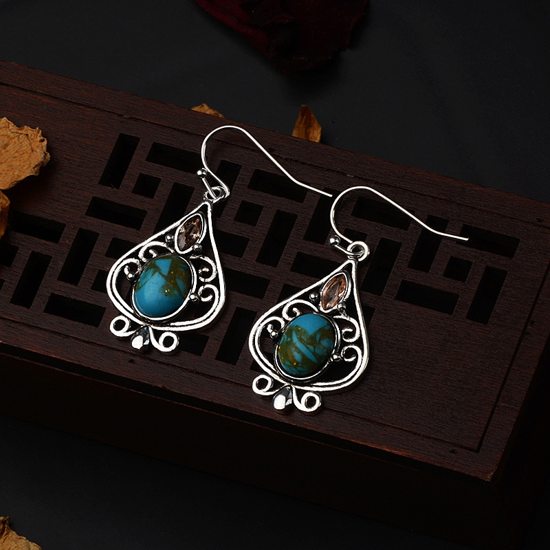 Title 3, Silver Water Drop Pear Shaped Turquoise Earrings