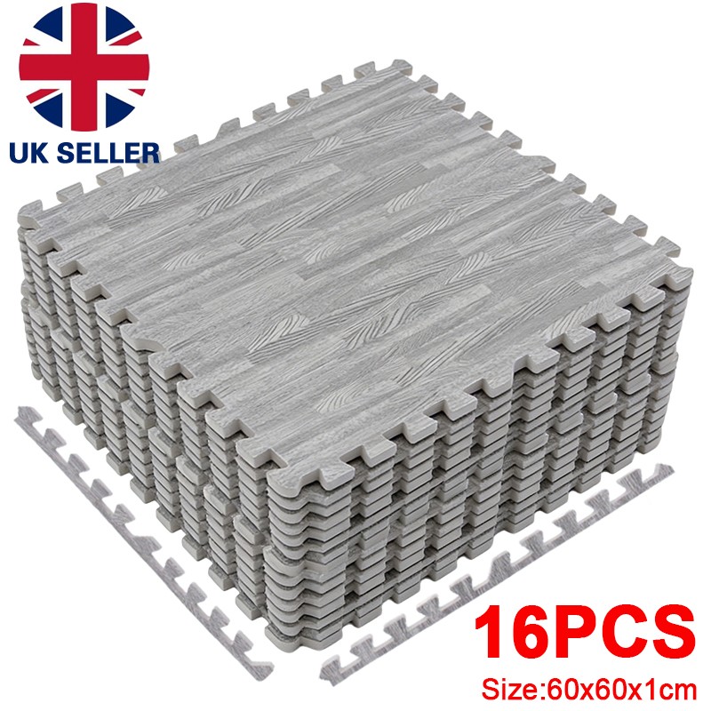 Grey Wooden Grain Foam Tiles Exercise Yoga Gym Fitness Garage Workshop Floor Mat — image 3