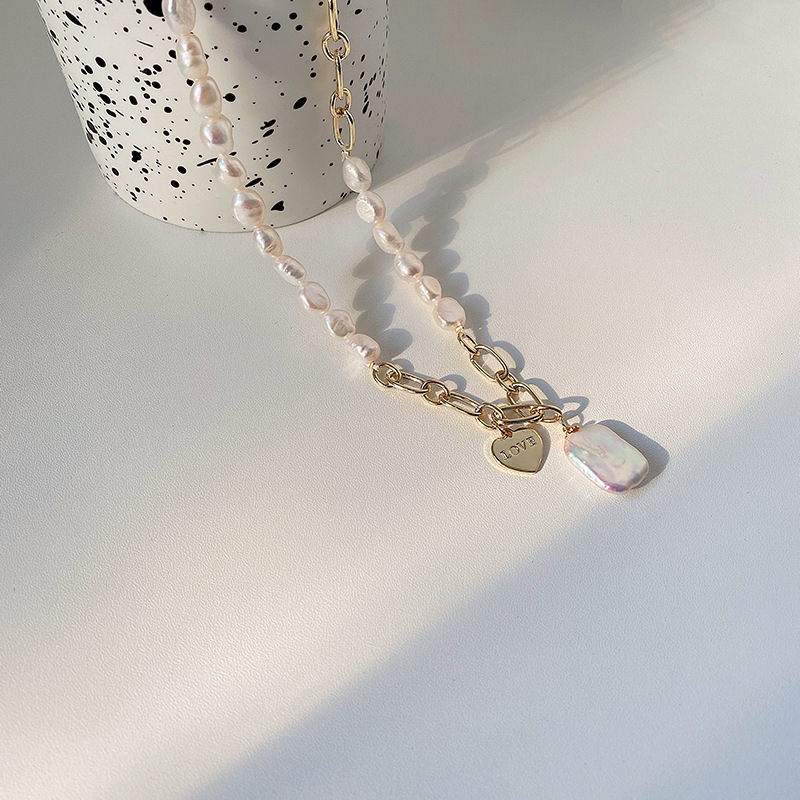 Baroque Pearl Heart Necklace Women's Short Style Simple Personality