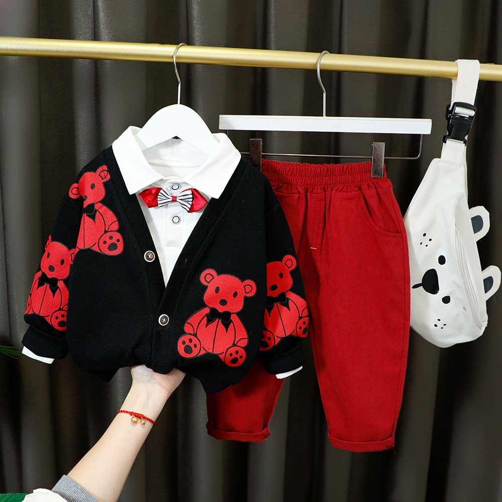 Fashion Simple Bear Print Boy Suit