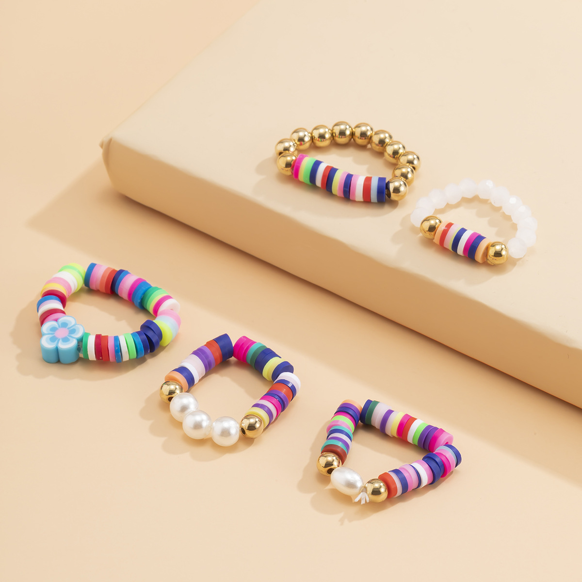 Exotic Ethnic Style Colored Soft Clay CCB Flower Ring