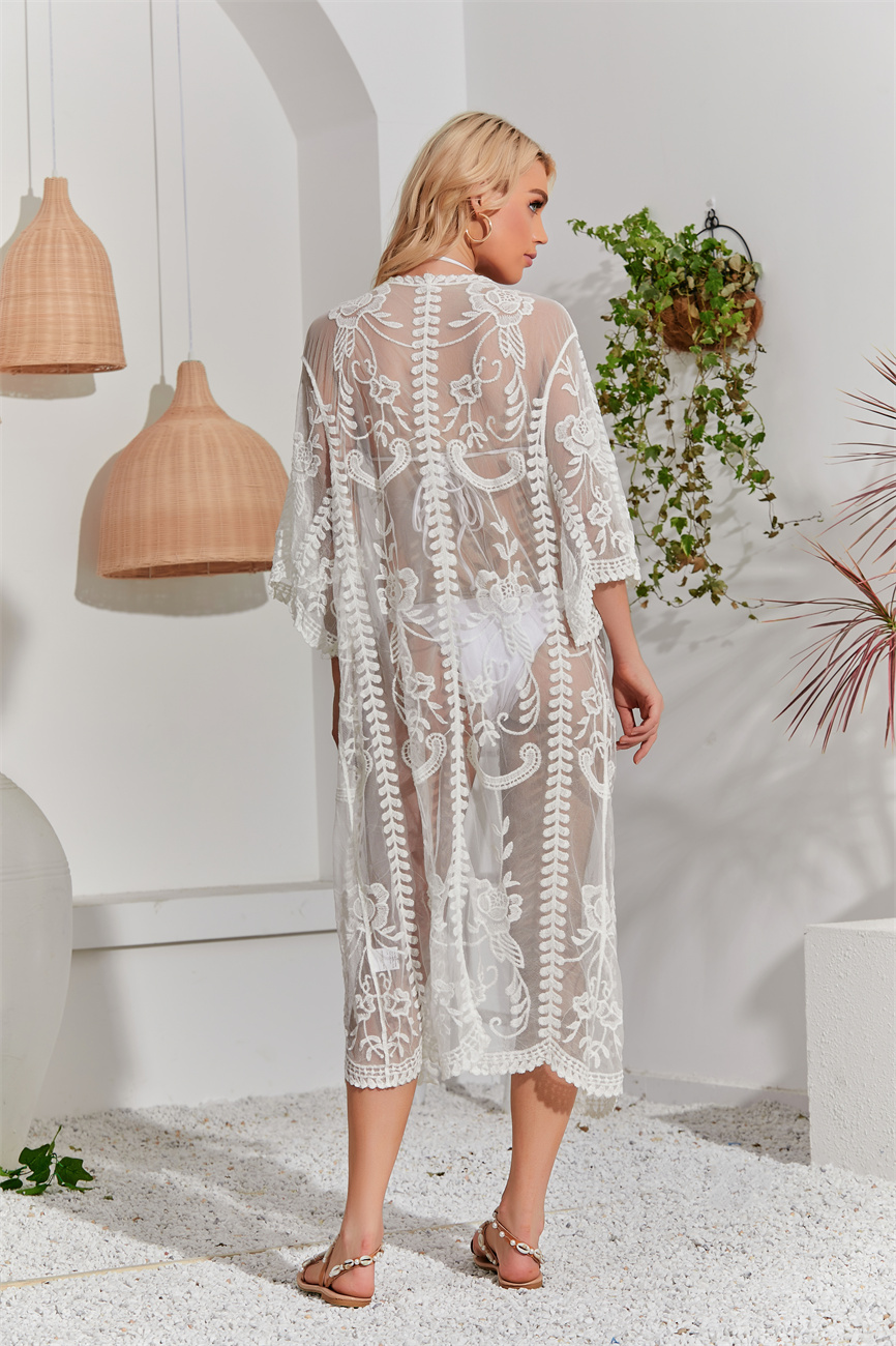 Floral Embroidered Lace Beach Cover Up Cardigan