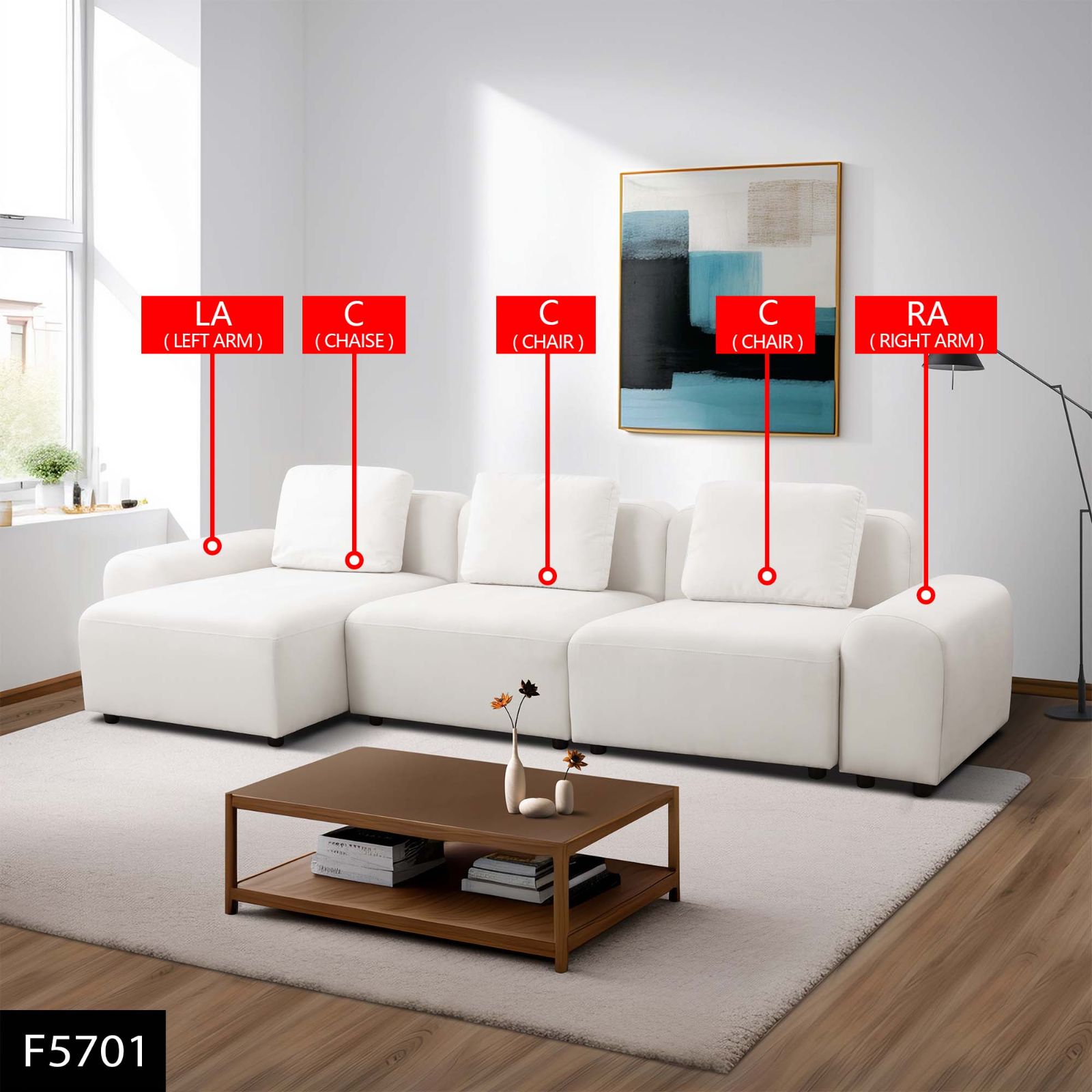 Self Pickup Only--White Microfiber 4-Piece Living Room Sofa Set