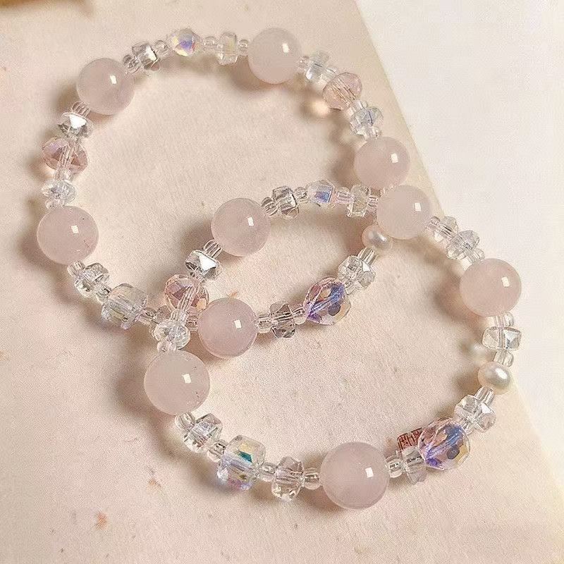 Natural Rose Quartz  Strawberry Quartz Bracelet Aurora Crystal Two Tone Beaded Chain Love Energy Jewelry For Women