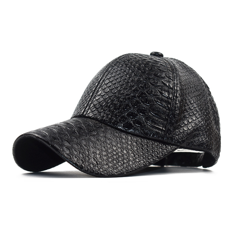 Women's Autumn And Winter Pu Leather Snakeskin Pattern Sunshade Baseball Cap