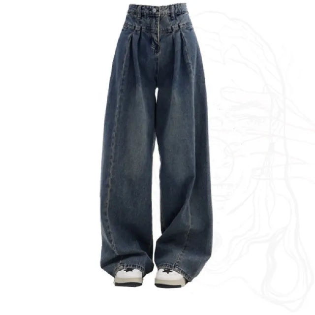 Loose Fitting Wide Leg Jeans Blue - Shop at LoveMi