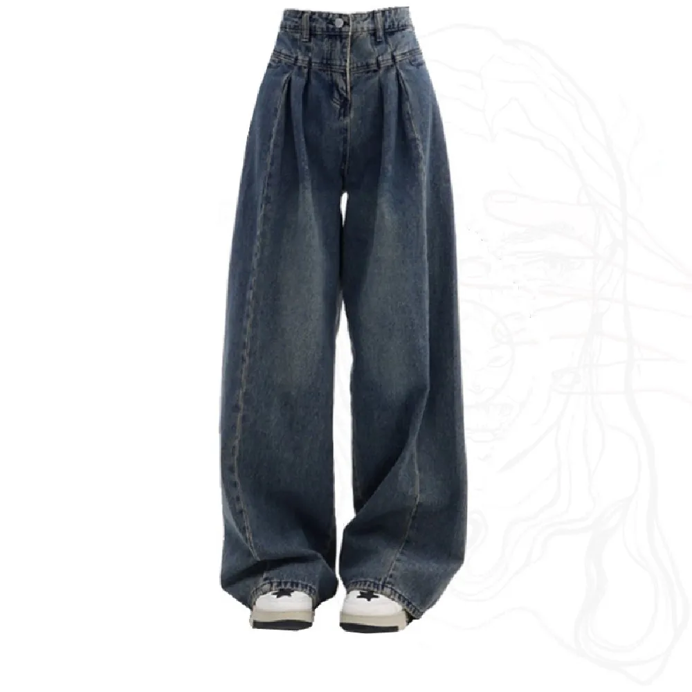 Loose Fitting Wide Leg Jeans - Blue