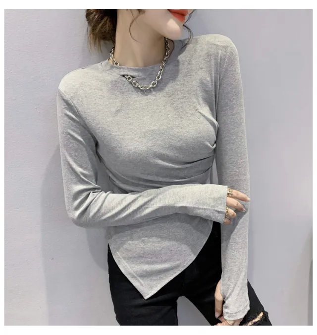 Fashion Net Red Solid Slim Chain Long Sleeve Dark Grey - Shop at LoveMi