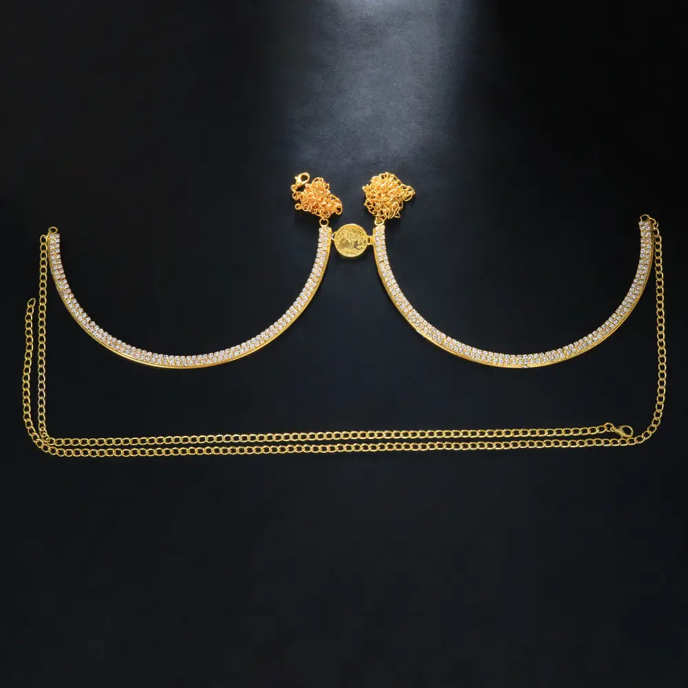 Rhinestone U-Shaped Chest Chain Beach Bikini