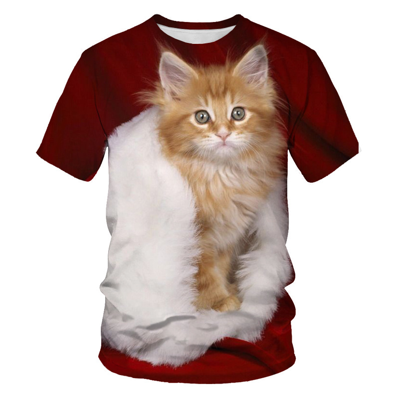 Cat Pattern 3D Digital Printing Men's T-Shirt Short Sleeves