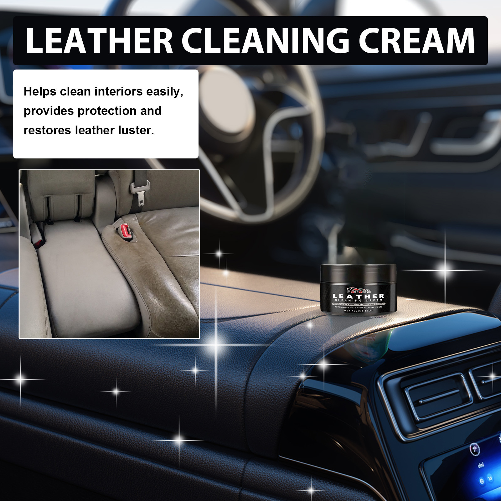 Homonth Car Leather Renewal Agent, Multi-Purpose Cleaner For Car Seats And Dashboards, Leather Restoration And Maintenance. 5