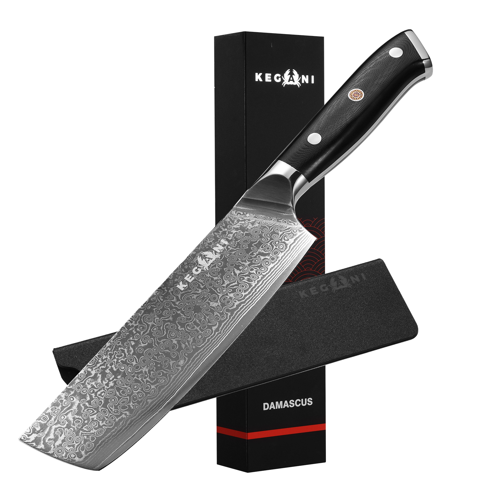 Kegani Chef Knife, 8 Inch Damascus Chefs Knife, Japanese VG10 Super Steel Hammered, G10 Handle Kitchen Knife, Classic Series