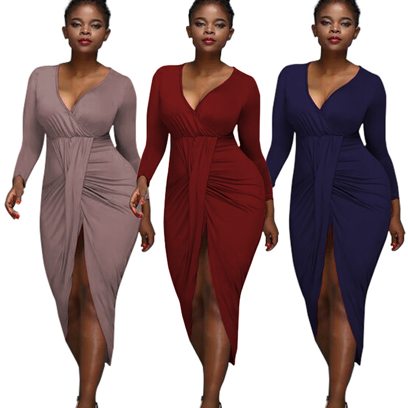 Nightclub Irregular Long-sleeved V-neck Dress