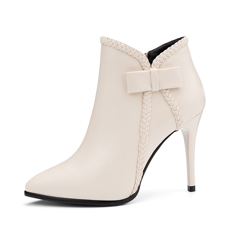Europe And America Sexy Pointed Toe High Heel Martin Boots White - Shop at LoveMi