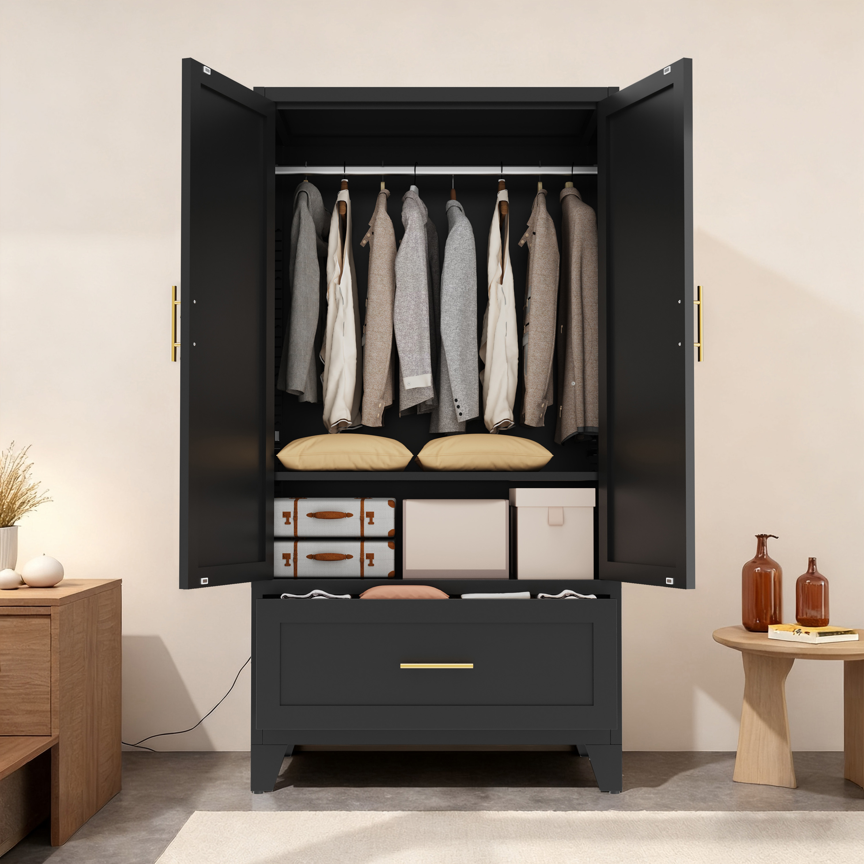 Steel Wardrobe Cabinet with Drawer