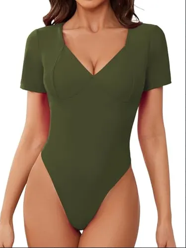 Women's T shaped Bottoming Backless V neck Strap Jumpsuit Army Green - Shop at LoveMi