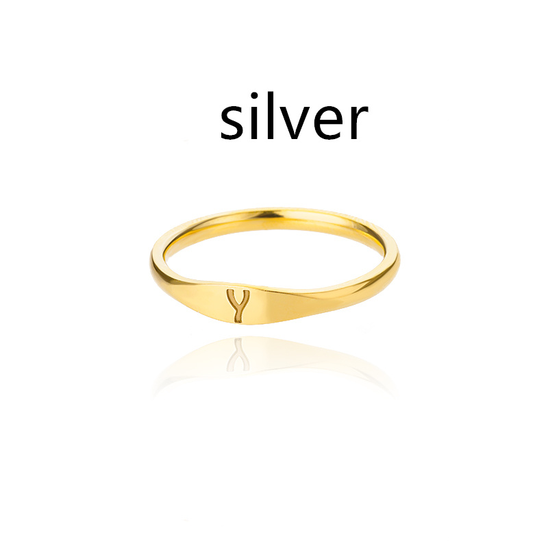 Title 4, Stainless Steel Gold 26 Alphabet Ring