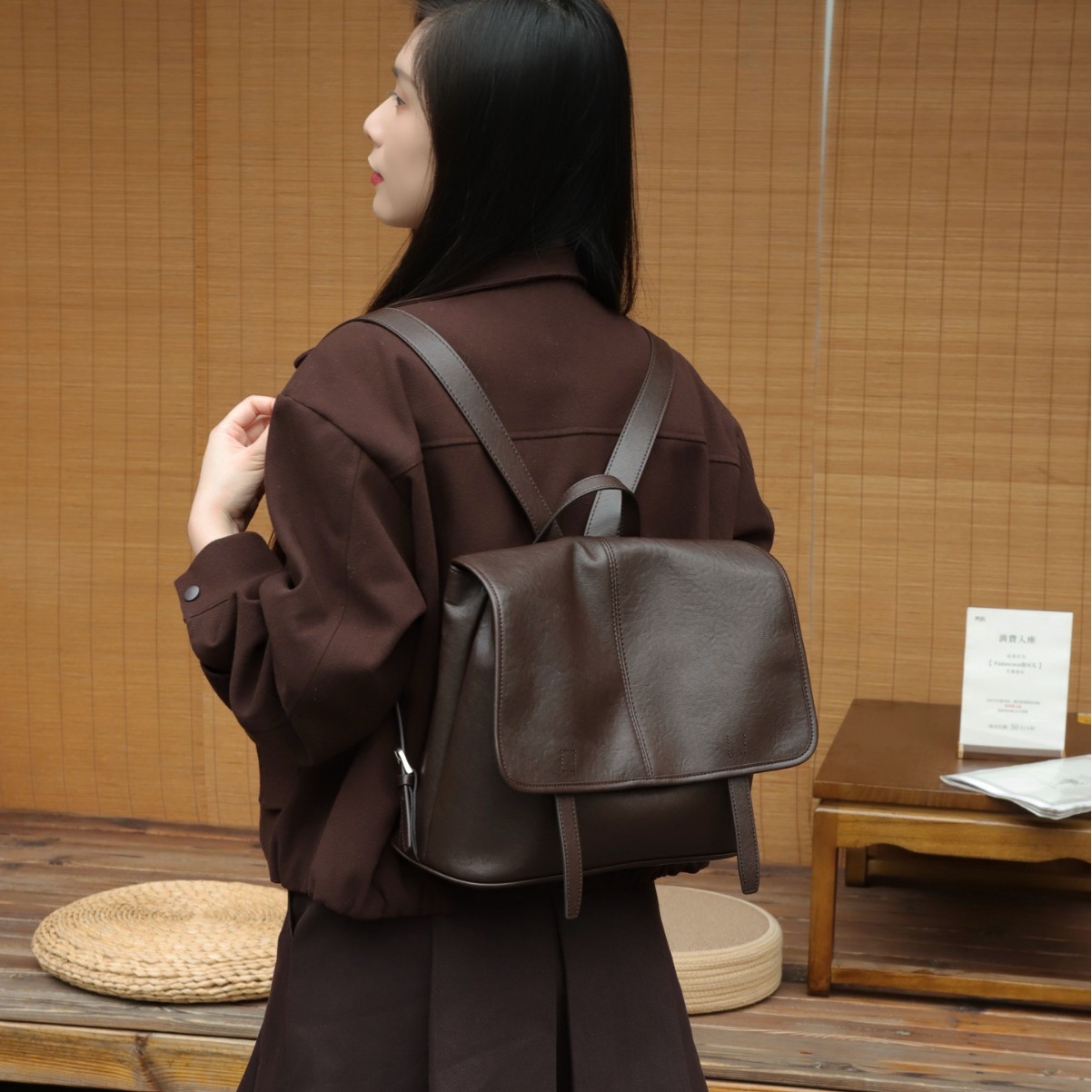 Sac à dos transfrontalier en cuir tanné végétal de qualité supérieure pour femme – Image 6