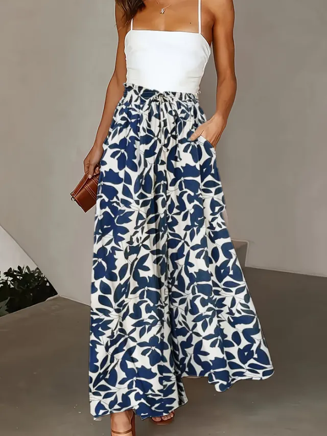 Plus Size Wide Leg Pants Stylish Solid Paper Bag Waist Design, Elegant Pocket Tie Front, Loose Fit For Comfort, Perfect For Spring & Summer, Wome... Printing - Shop at LoveMi