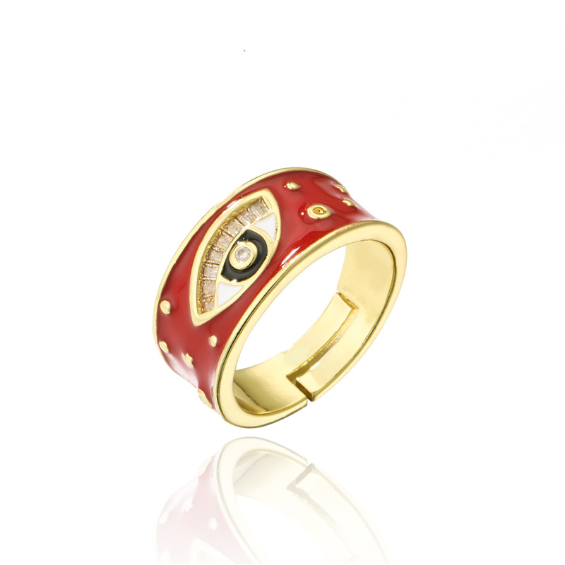 Colorful Oil Demon Eye Charm Ring Electroplated Copper Micro Inlaid Ring Female Adjustable