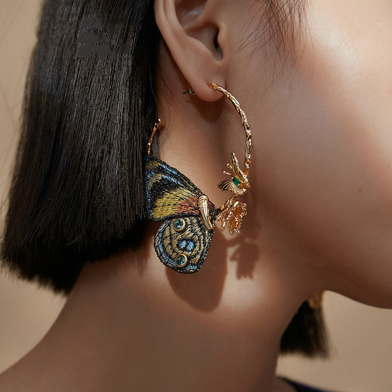 Butterfly Earrings New Embroidery New Chinese Temperament Ring