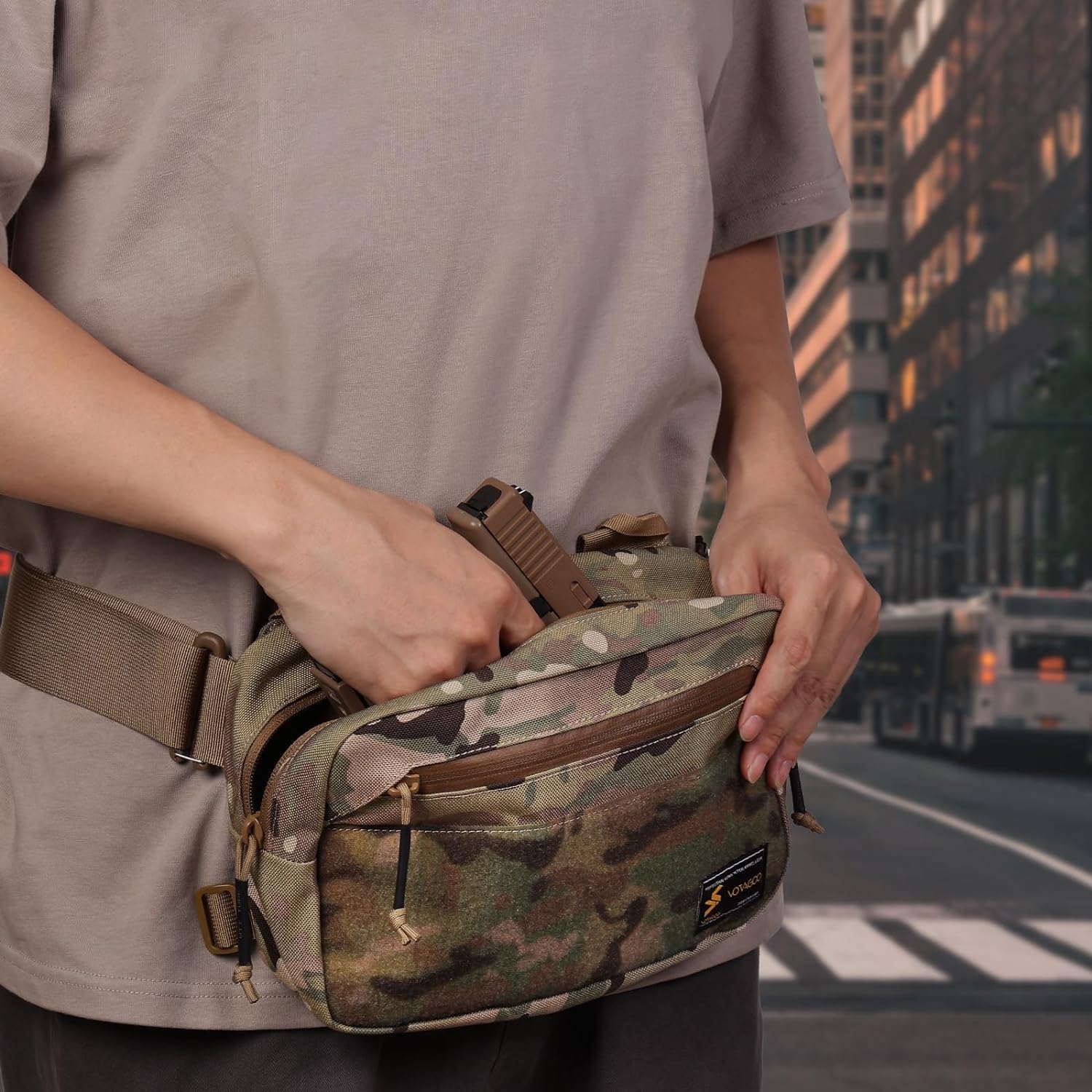 Tactical EDC Waist Bag for Outdoor Activities. Premium materials - The VOTAGOO combat fanny pack is well-made from water-resistant 1000D nylon and featuring a robust reinforced buckle. This rugged and durable design ensures optimal protection and reliabil