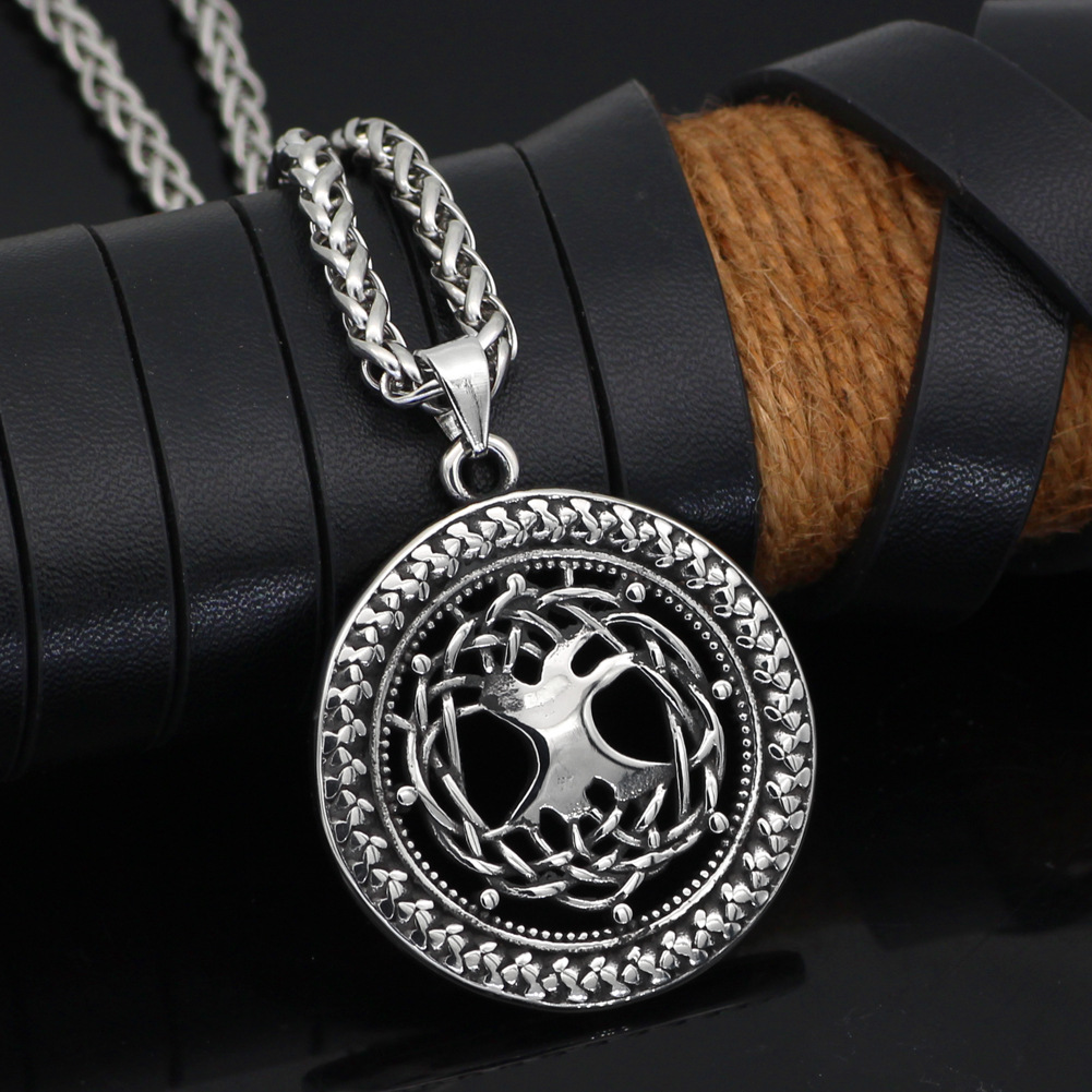 Mens Fashion Stainless Steel Hollow Viking Tree Of Life Necklace