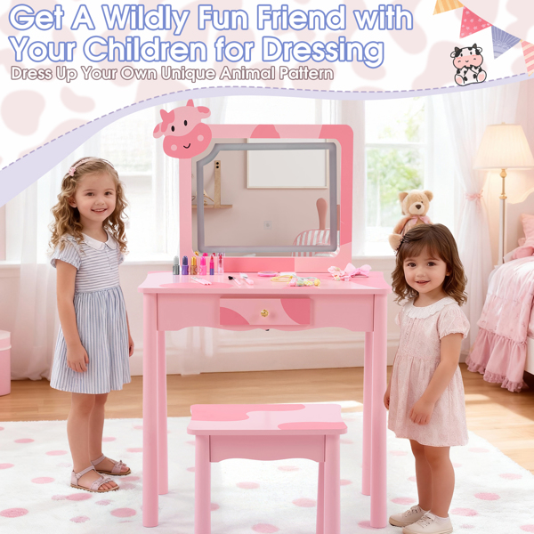 Pink MDF - Solid Wood Legs, Spray Paint - Silkscreen Printing, Cow Pattern... 8