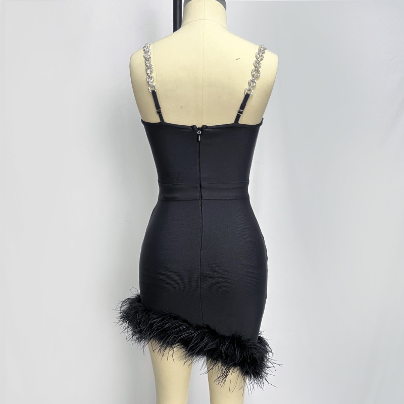 Title 7, Metal Strap Feather Bandage One-piece Dress