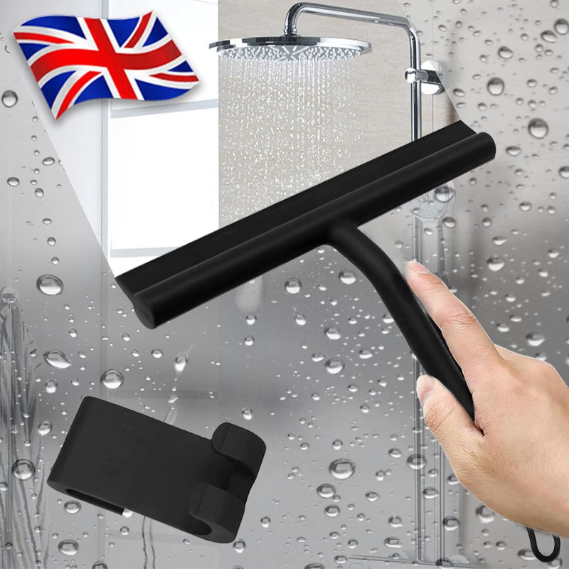 Silicone Shower Squeegee With Hook 8 Inch Window Glass Scraper Black Bathroom
