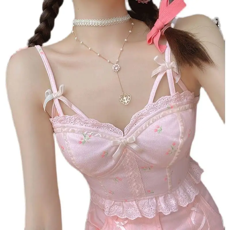 Milky Sweet Vest Style Sweet And Spicy Girl Summer Heartbeat Pure Desire Broken Flowers